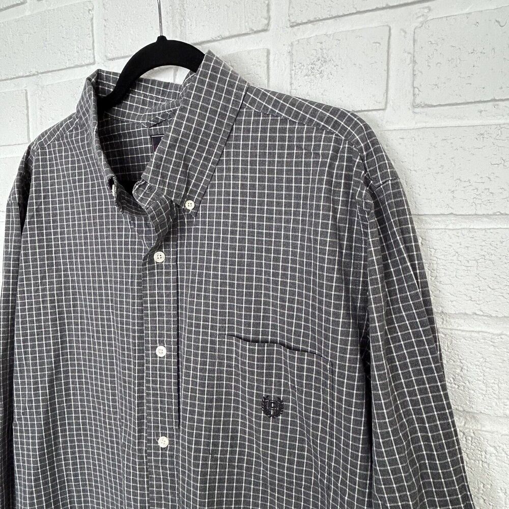Vintage Chaps Anchor Tag Button Up Mens XL Gray Check Sailing Boating